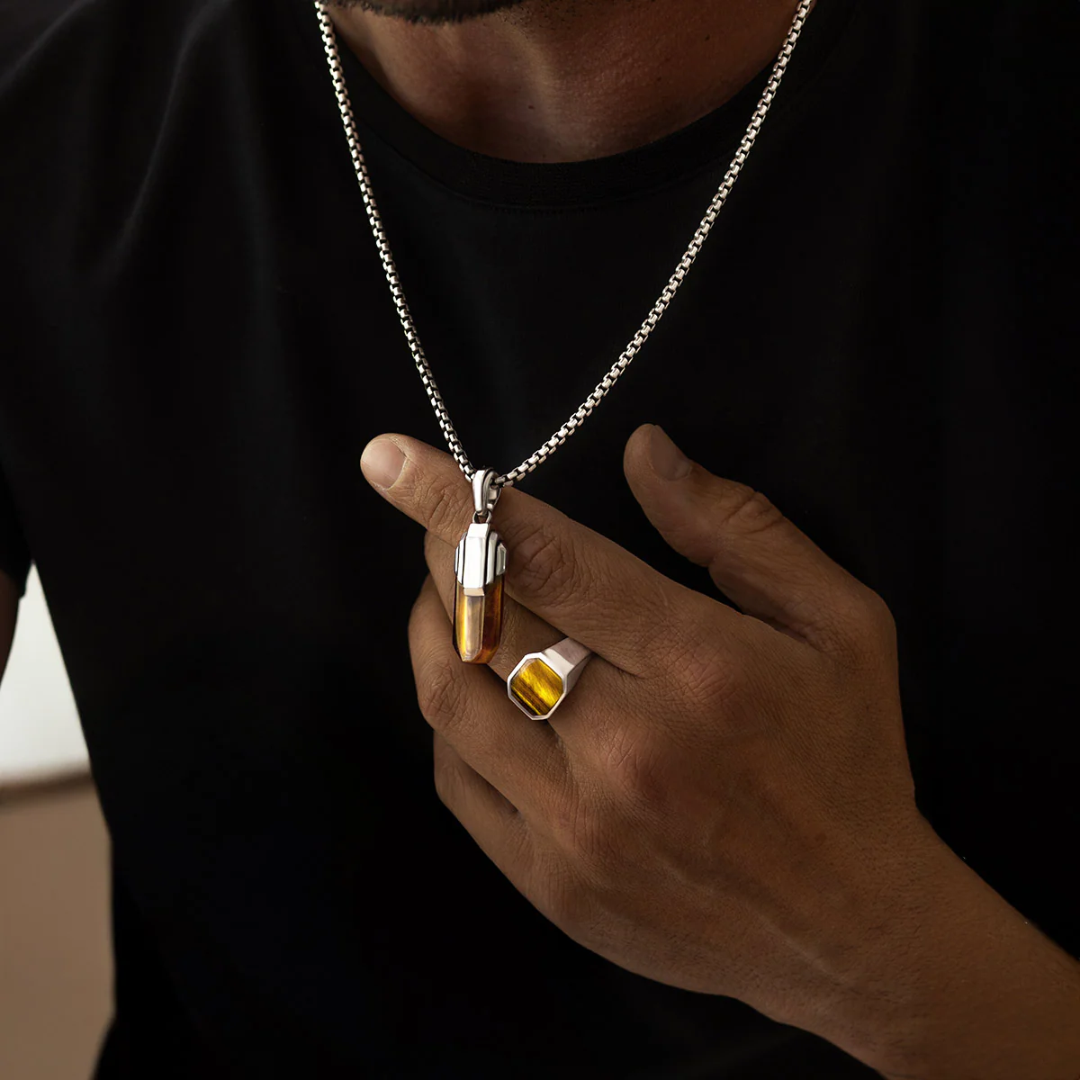 Tahqim - Art Deco Silver Tiger Eye Pendant - Image 4