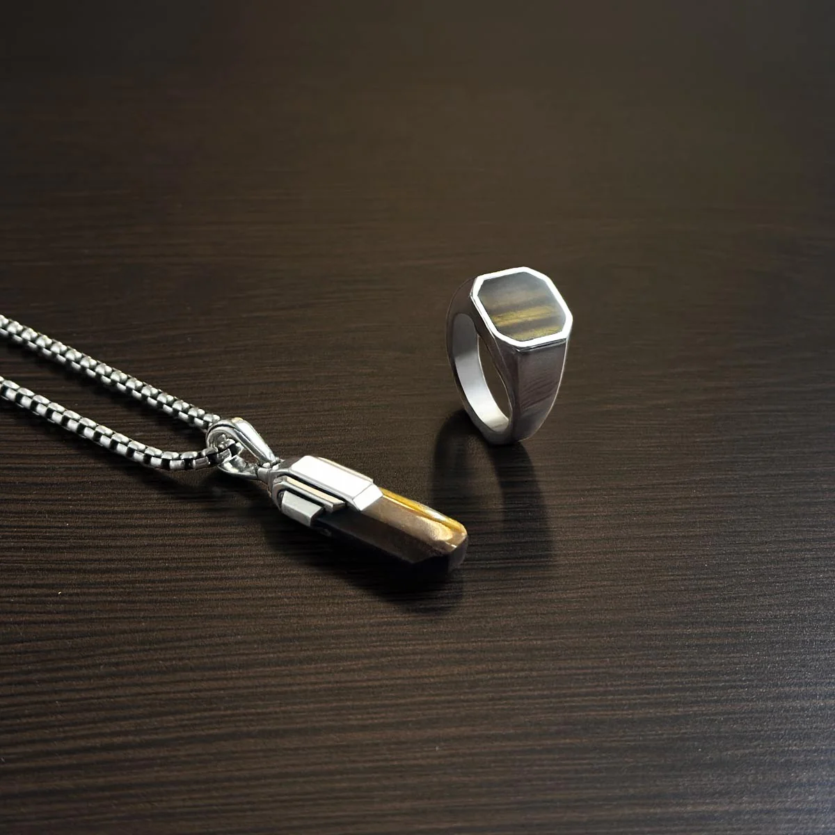 Tahqim - Art Deco Silver Tiger Eye Pendant - Image 8