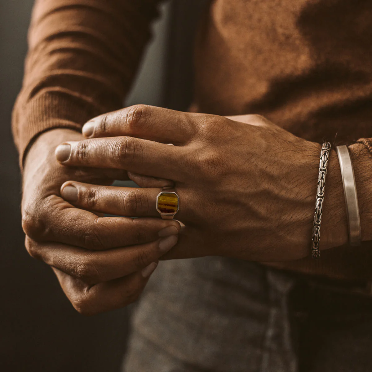 Alem - Tiger Eye Stone Signet Ring 13mm - Image 6