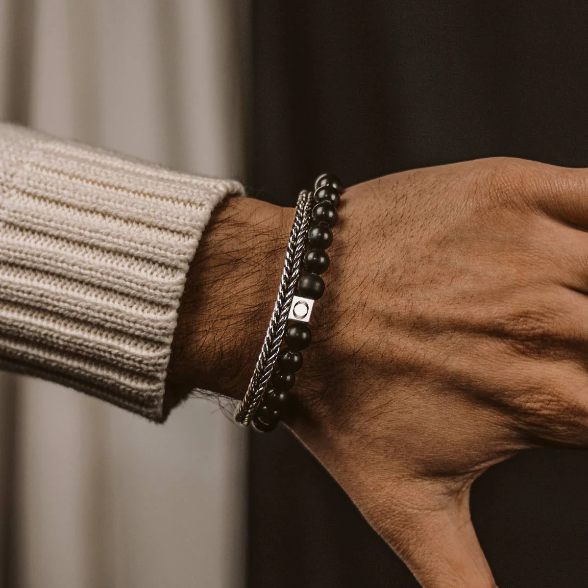 Aswad - Matt Black Beaded Bracelet 8mm - Image 2