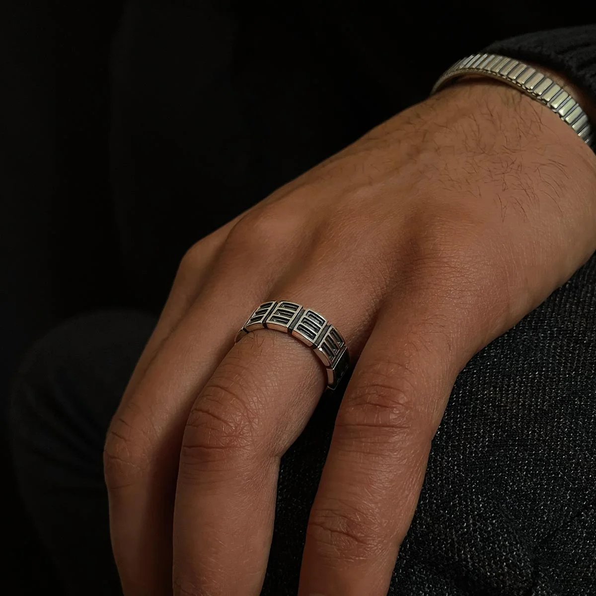 Ayman - Oxidised Sterling Silver Ring 7mm - Image 6