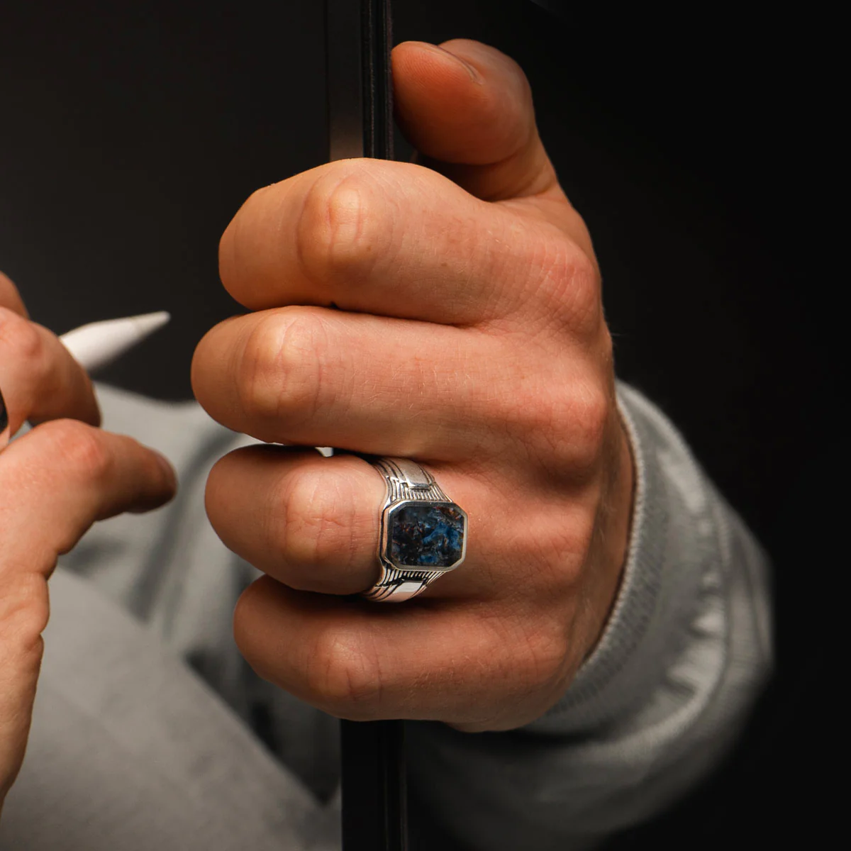 Bariq - Blue Pietersite Signet Ring 17mm - Image 4