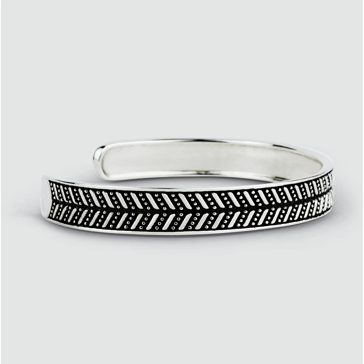 Danyal - Oxidised Sterling Silver Bangle Bracelet 9mm - Image 3