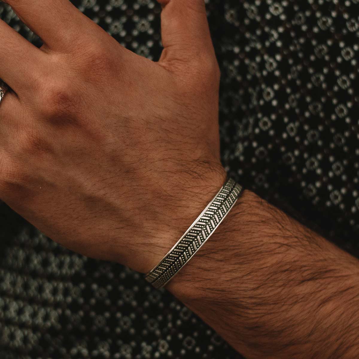Danyal - Oxidised Sterling Silver Bangle Bracelet 9mm - Image 6