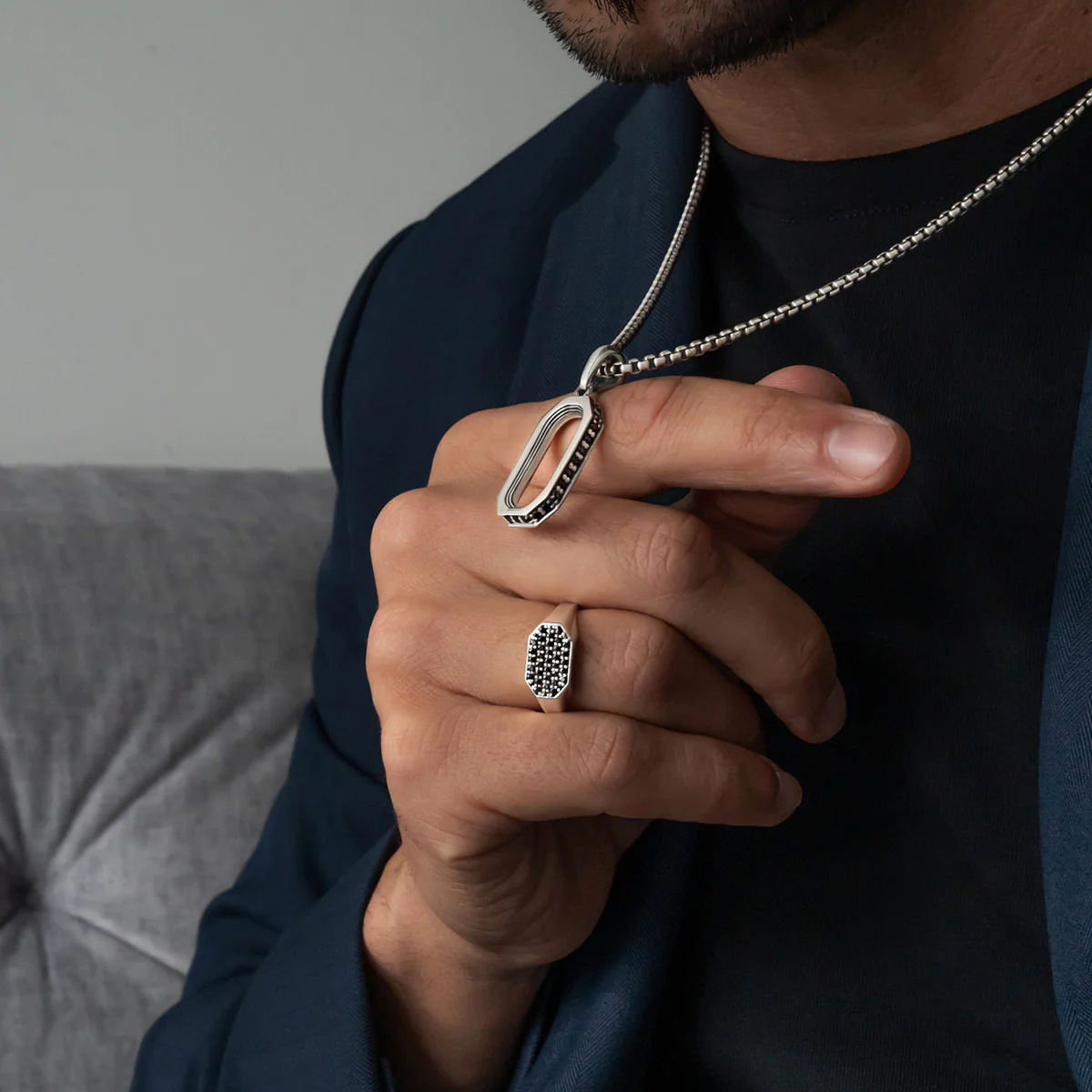 Azhar - Black Diamond Signet Ring 7mm - Image 4