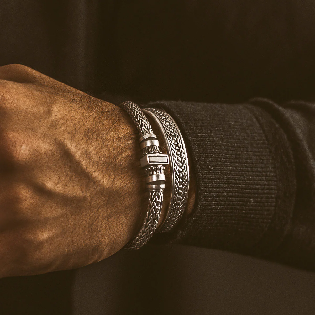 Fariq - Oxidised Sterling Silver Bangle 10mm - Image 4