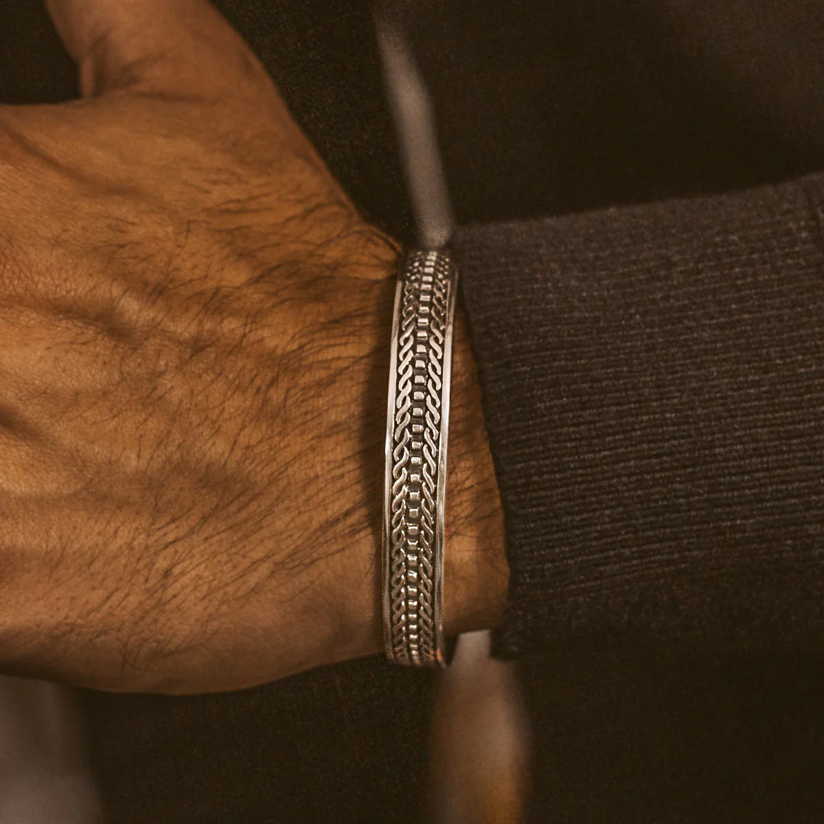 Fariq - Oxidised Sterling Silver Bangle 10mm - Image 6