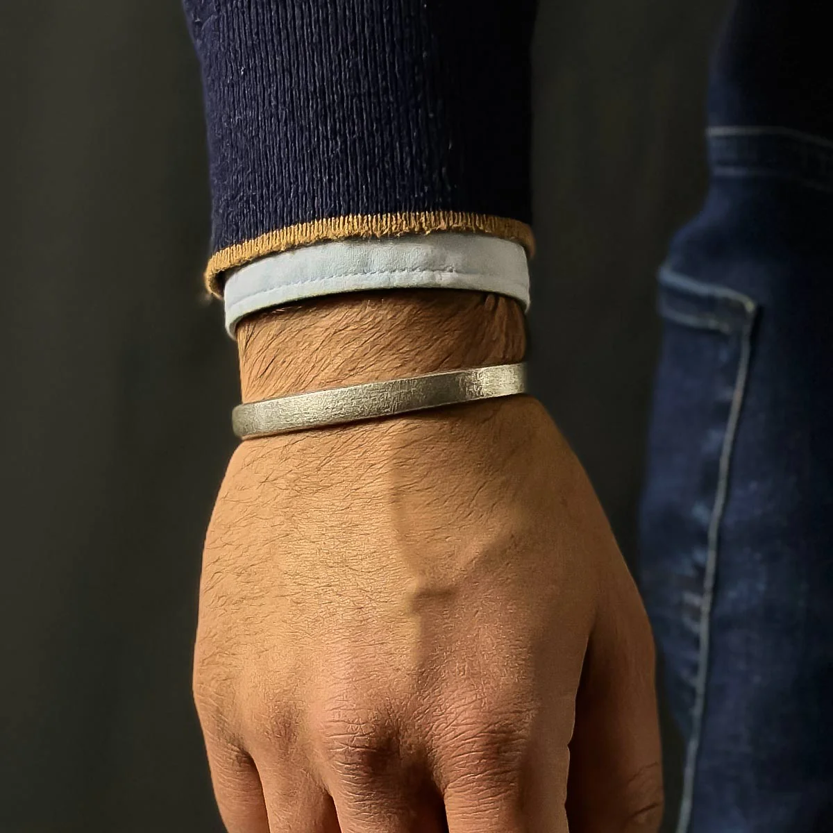 Fudail - Rough Brushed Sterling Silver Bangle 8mm - Image 6