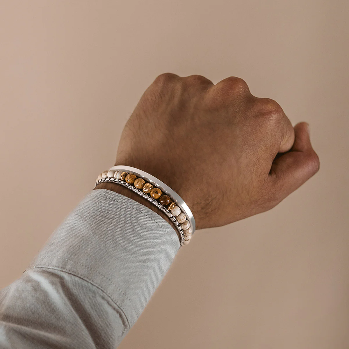 Ramli - Gold Beige Beaded Bracelet 6mm - Image 4