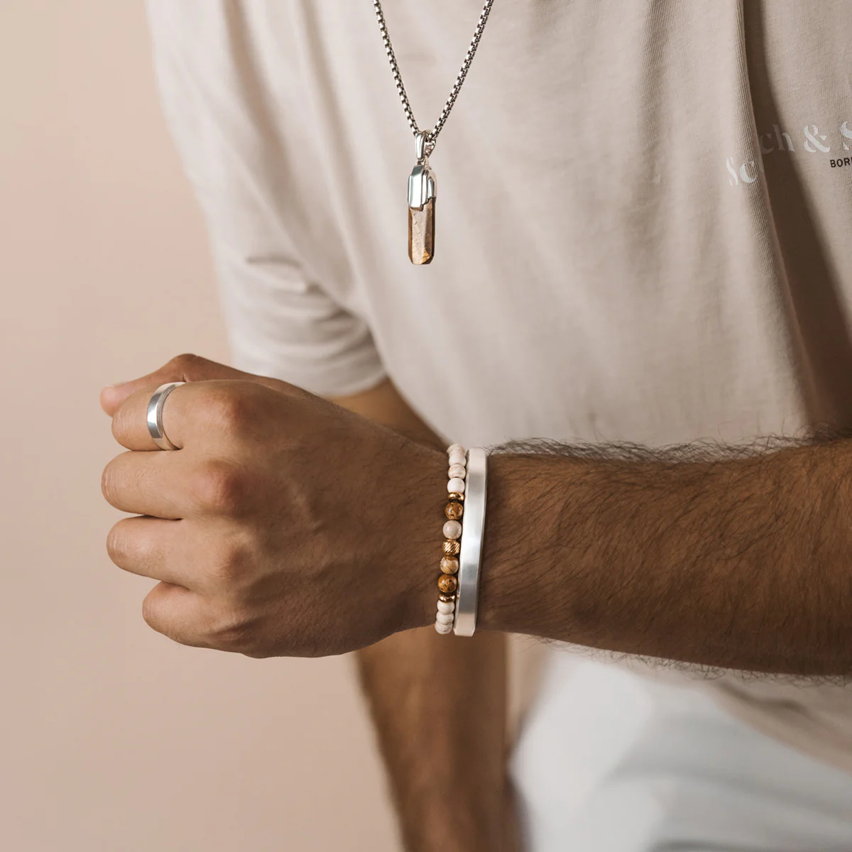 Ramli - Gold Beige Beaded Bracelet 6mm - Image 6