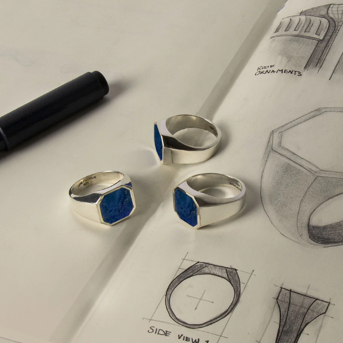 Kadar - Blue Lapis Lazuli Stone Signet Ring 13mm - Image 9