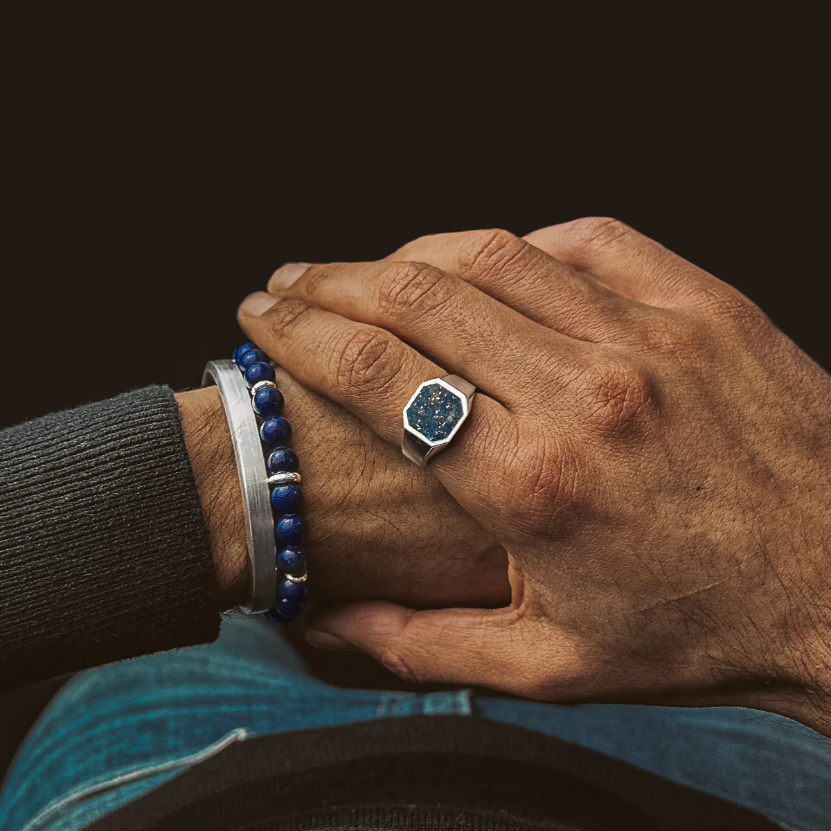 Kadar - Adjustable Lapis Lazuli Beaded Bracelet in Silver 8mm - Image 4