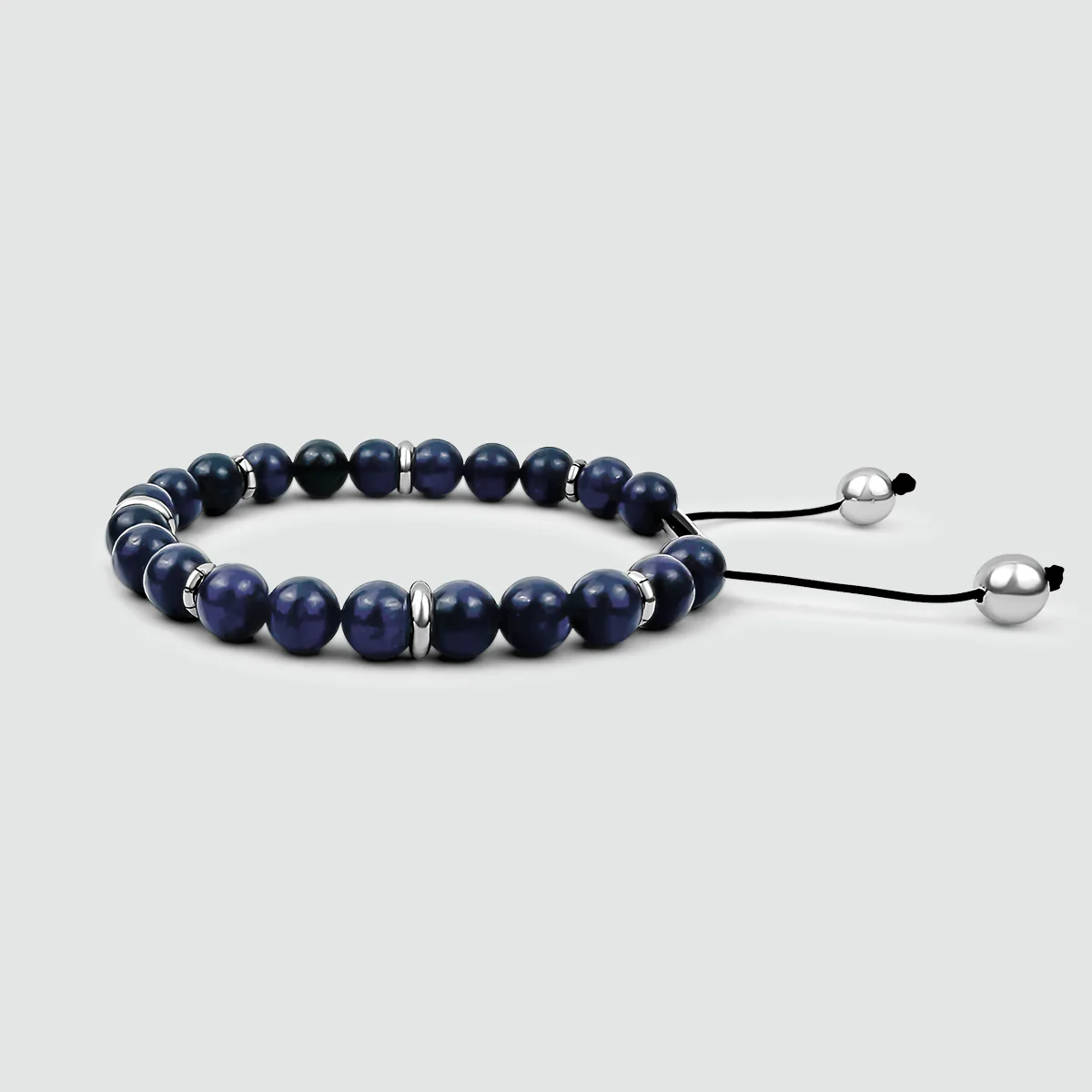 Kadar - Adjustable Lapis Lazuli Beaded Bracelet in Silver 8mm - Image 5