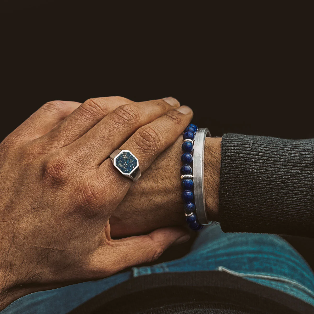 Kadar - Adjustable Lapis Lazuli Beaded Bracelet in Silver 6mm - Image 4