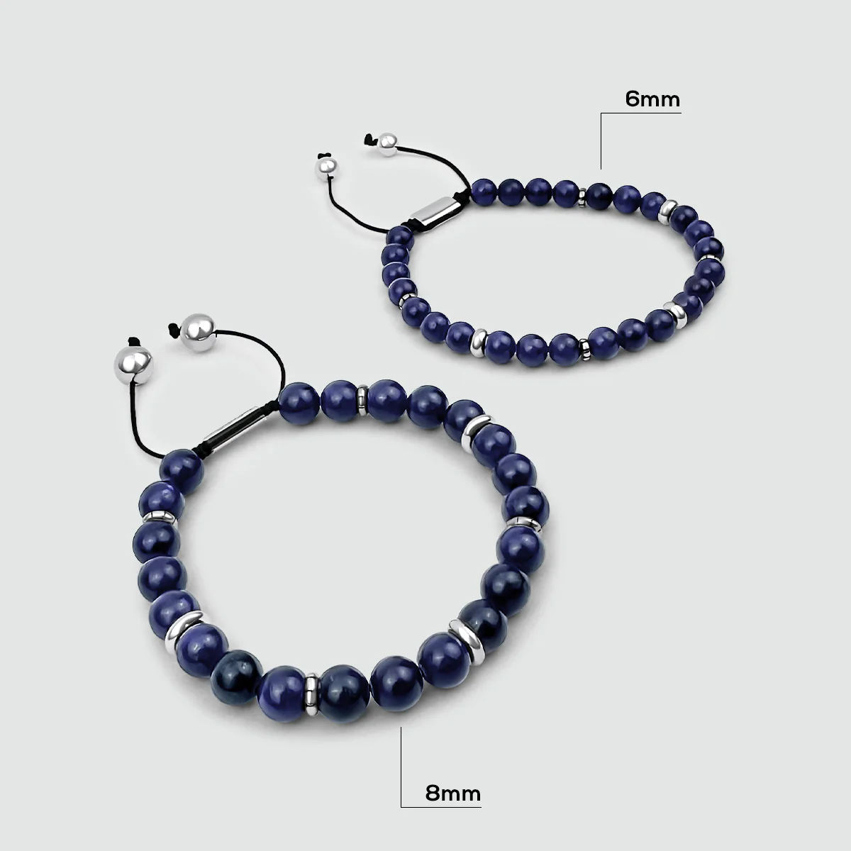 Kadar - Adjustable Lapis Lazuli Beaded Bracelet in Silver 6mm - Image 5