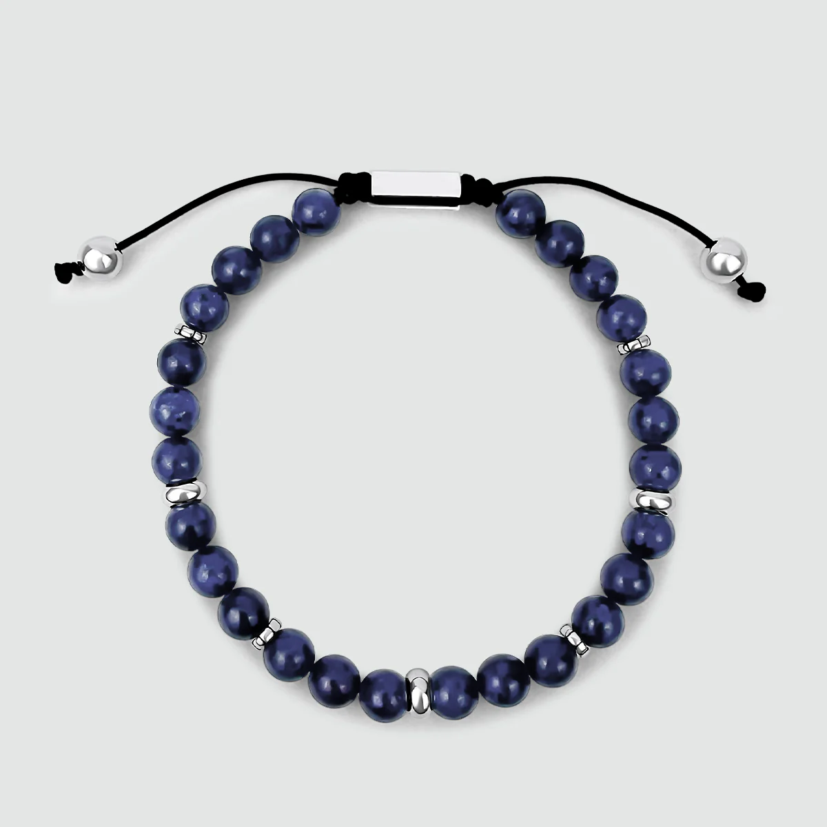 Kadar - Adjustable Lapis Lazuli Beaded Bracelet in Silver 6mm - Image 6
