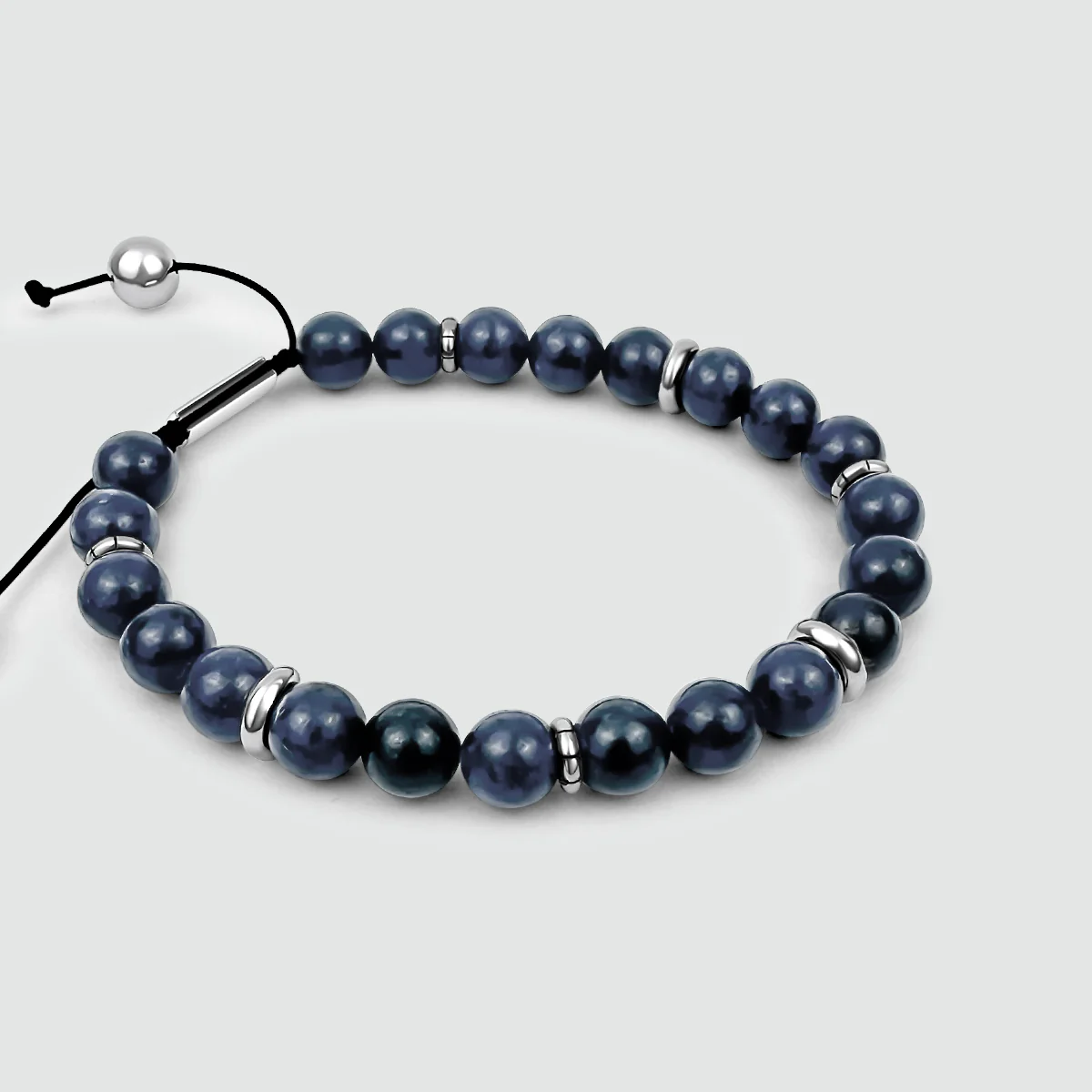 Kadar - Adjustable Lapis Lazuli Beaded Bracelet in Silver 6mm - Image 8
