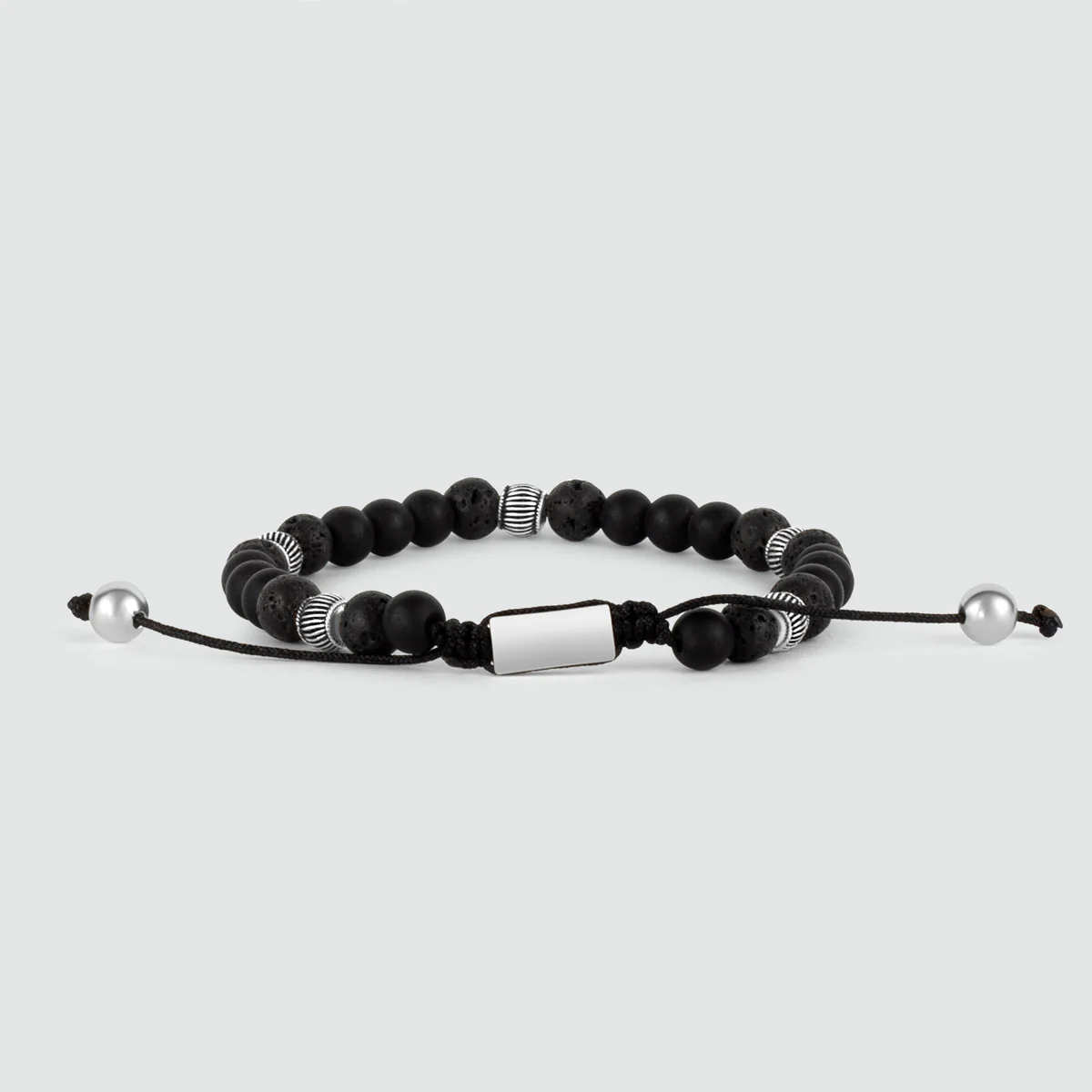 Kaliq - Adjustable Onyx Black Beaded Bracelet in Silver 6mm - Image 3