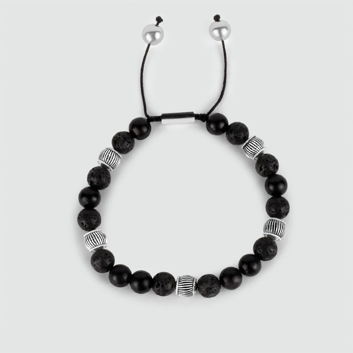 Kaliq - Adjustable Onyx Black Beaded Bracelet in Silver 6mm - Image 5