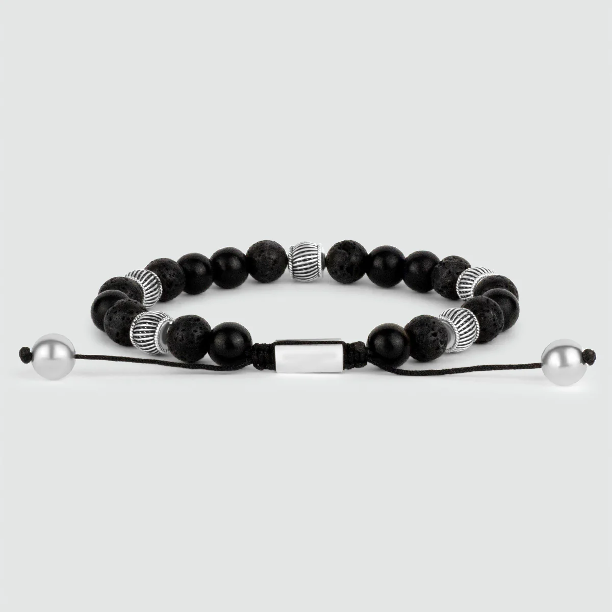 Kaliq - Adjustable Onyx Black Beaded Bracelet in Silver 8mm - Image 3
