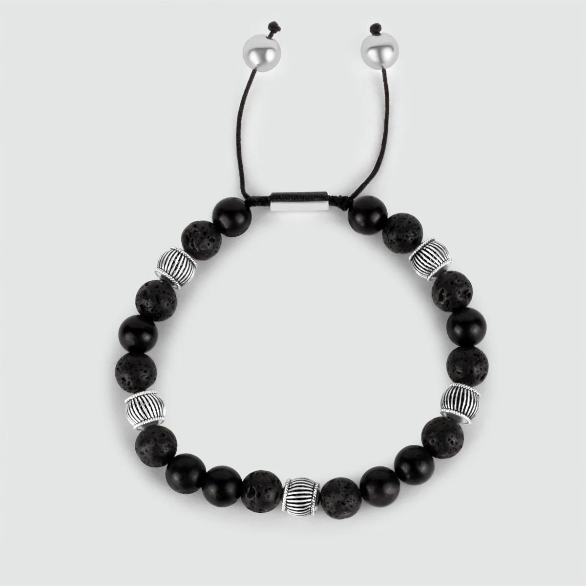 Kaliq - Adjustable Onyx Black Beaded Bracelet in Silver 8mm - Image 5