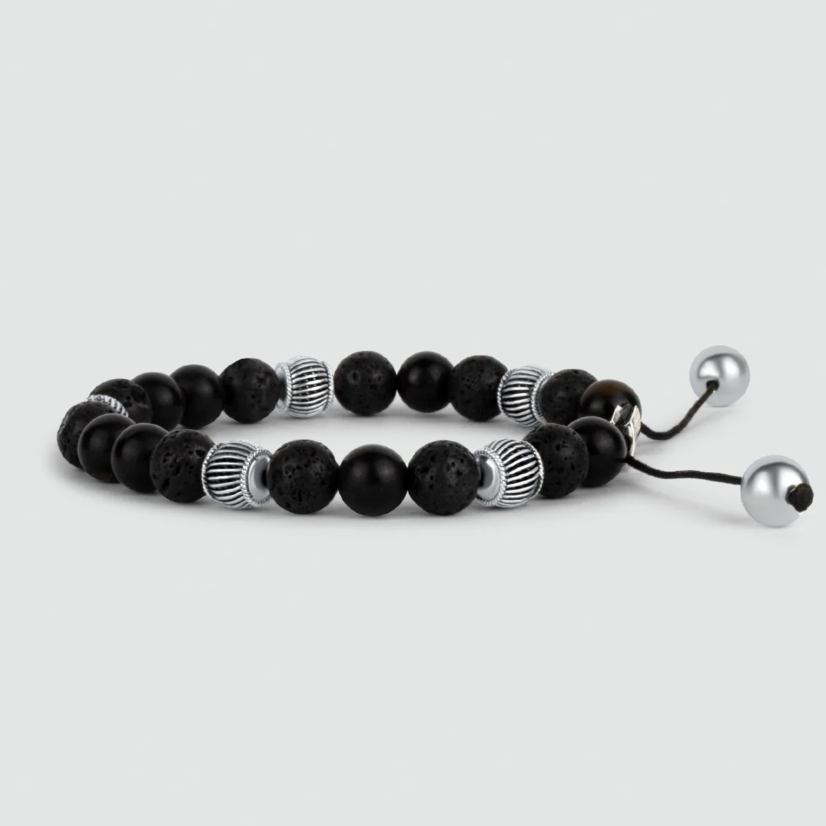 Kaliq - Adjustable Onyx Black Beaded Bracelet in Silver 8mm - Image 6