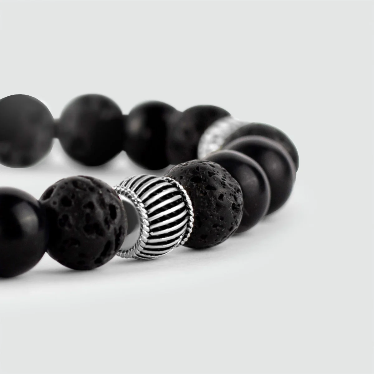 Kaliq - Adjustable Onyx Black Beaded Bracelet in Silver 8mm - Image 8