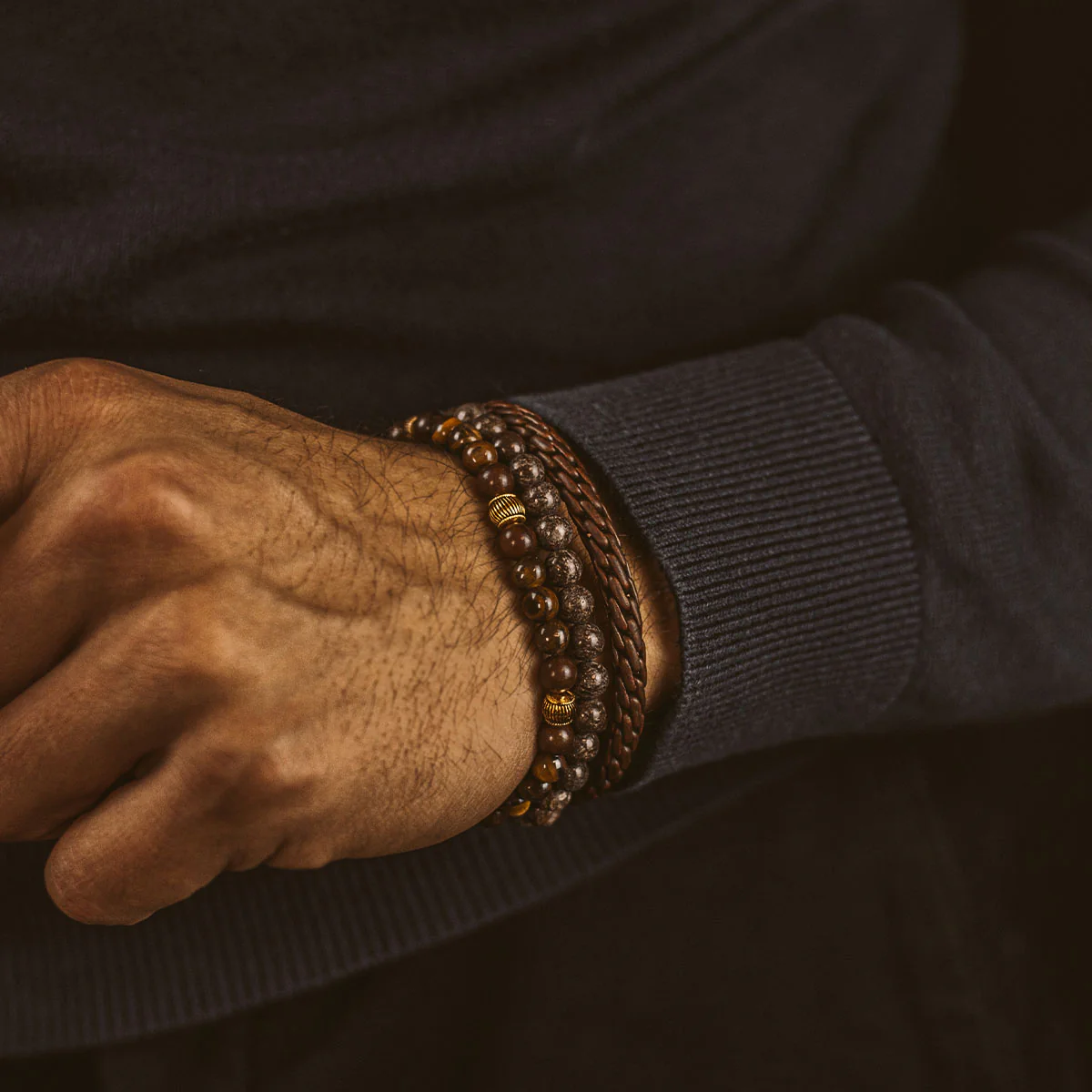 Kaliq - Adjustable Tiger Eye Beaded Bracelet in Gold 6mm - Image 4