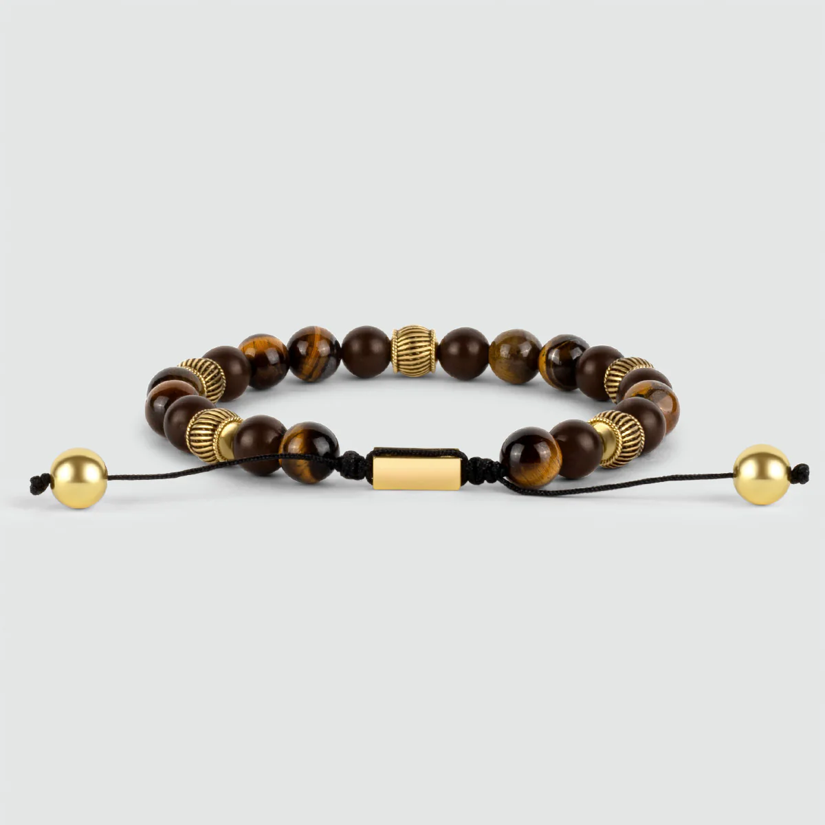 Kaliq - Adjustable Tiger Eye Beaded Bracelet in Gold 8mm - Image 3