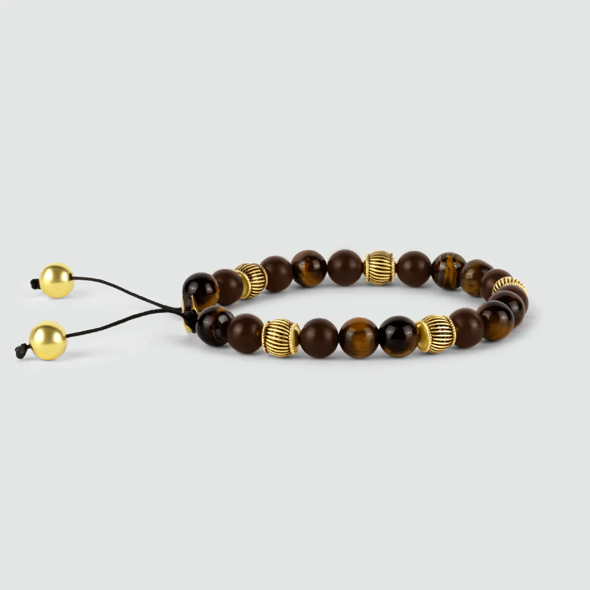 Kaliq - Adjustable Tiger Eye Beaded Bracelet in Gold 8mm - Image 6