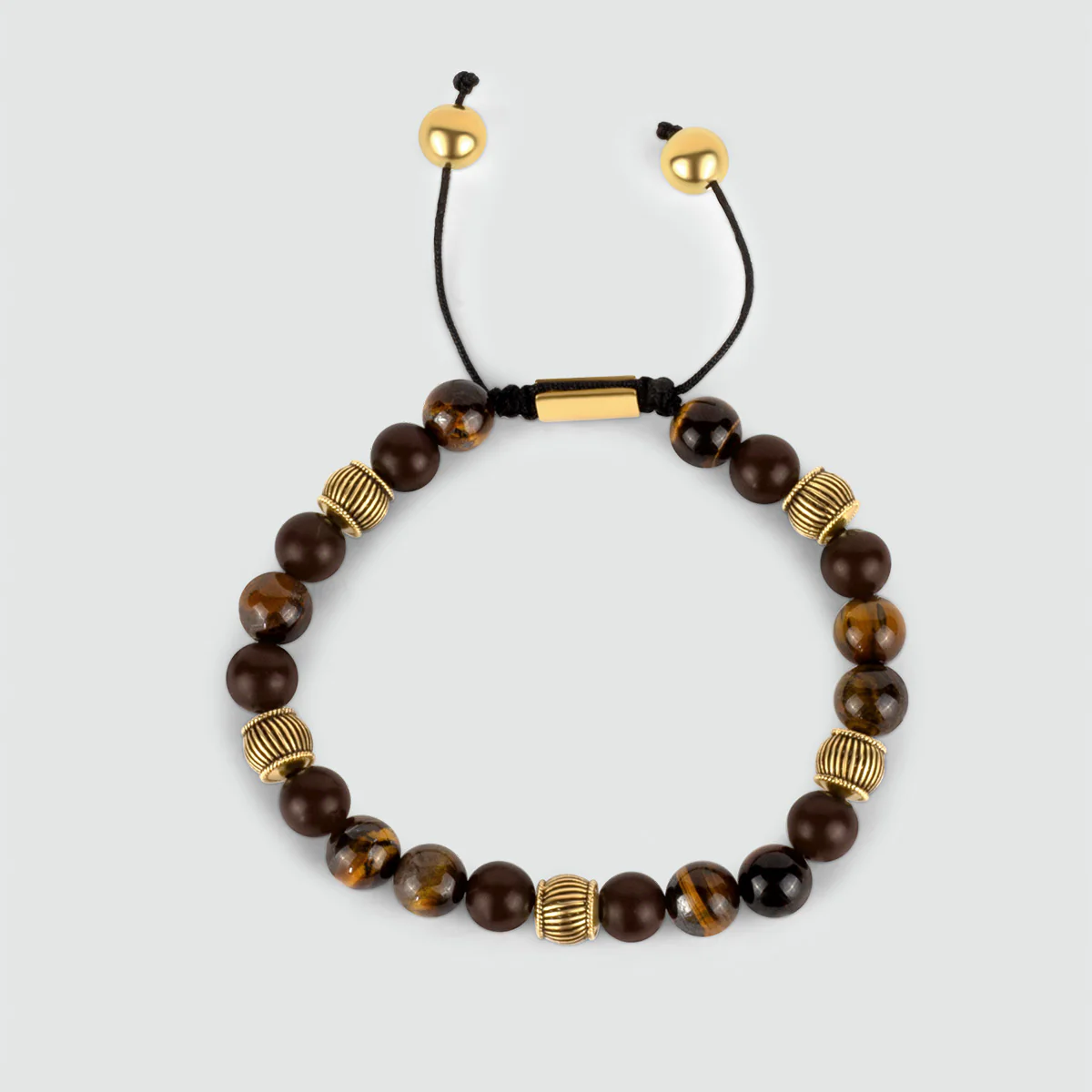 Kaliq - Adjustable Tiger Eye Beaded Bracelet in Gold 8mm - Image 7