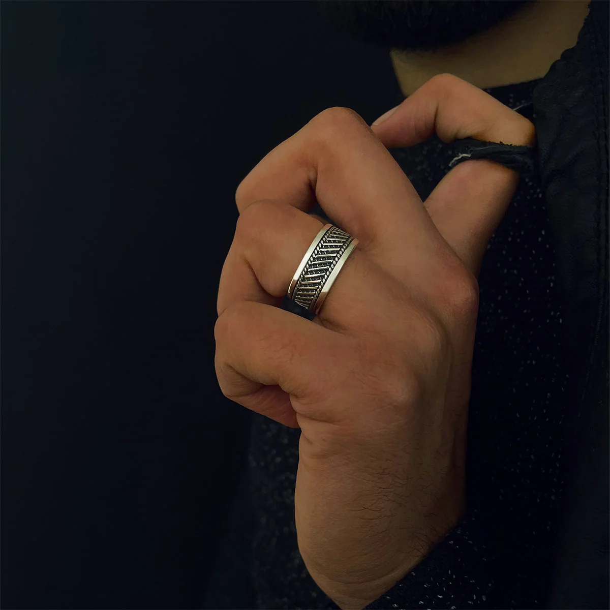Kaliq - Oxidised Sterling Silver Ring 10mm - Image 8