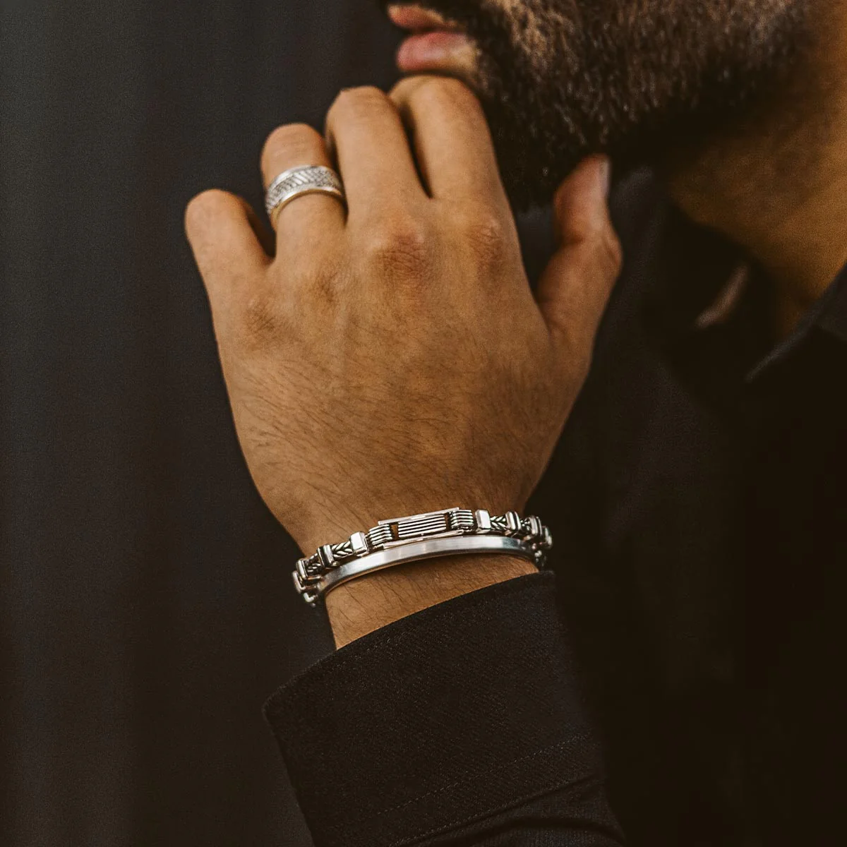 Khaled - Sterling Silver Brutalist Bracelet 6.5mm - Image 6