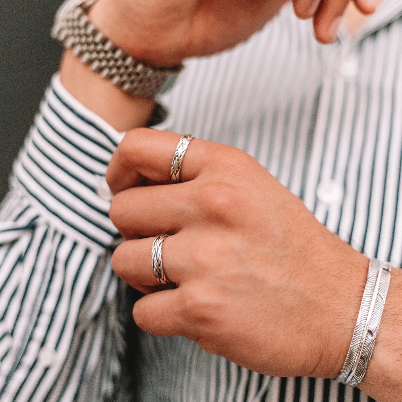 Latif - Thin Sterling Silver Braided Ring 5mm - Image 8