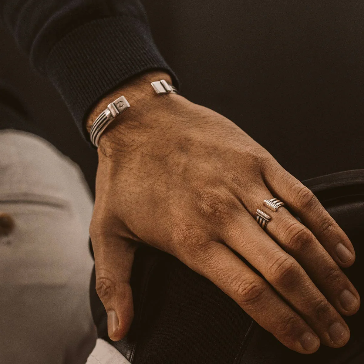 Mateen - Oxidised Sterling Silver Bangle Ring 10mm - Image 4