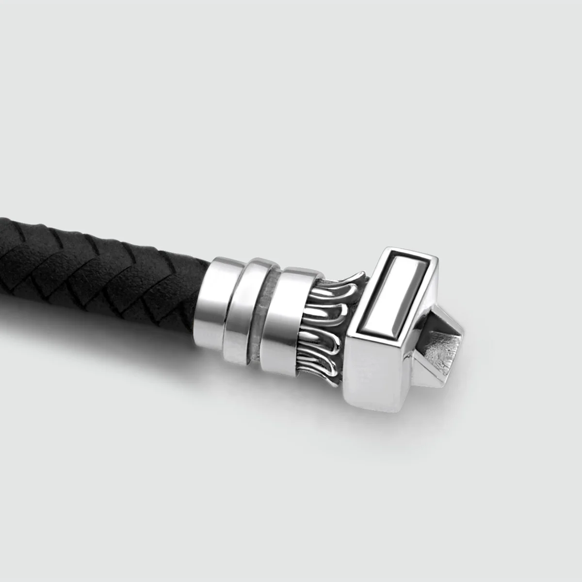 Mirel - Genuine Black Leather Bracelet with Sterling Silver 7mm - Image 3