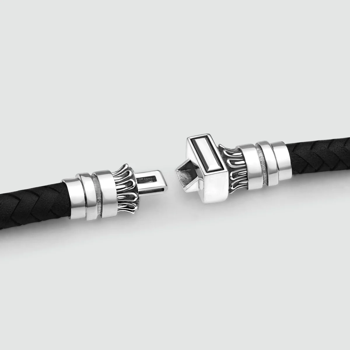 Mirel - Genuine Black Leather Bracelet with Sterling Silver 7mm - Image 7