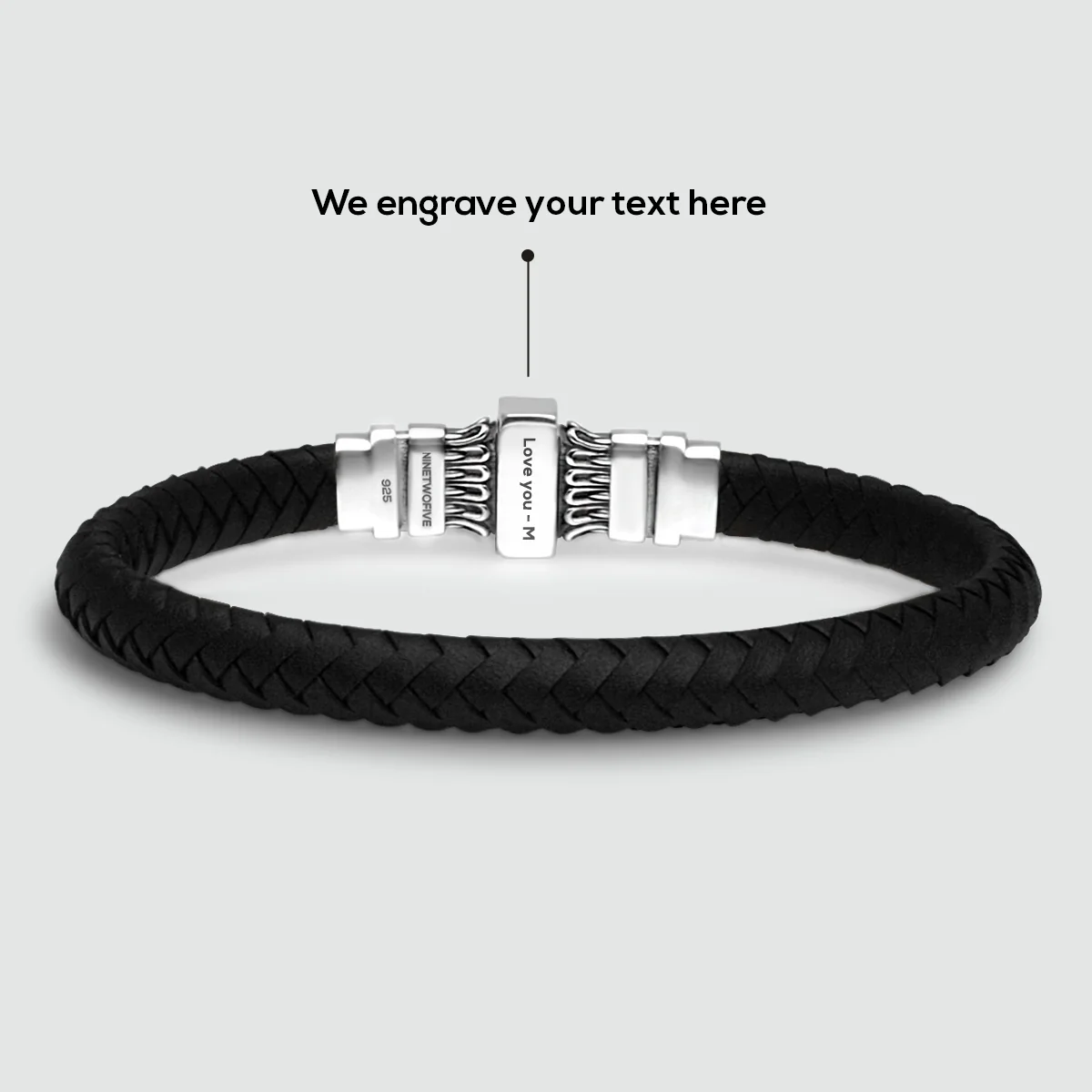 Mirel - Genuine Black Leather Bracelet with Sterling Silver 7mm - Image 8