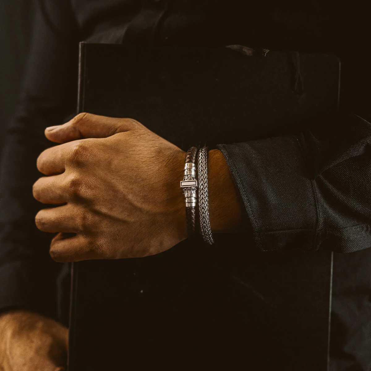 Mirnes - Genuine Dark Brown Leather Bracelet with Sterling Silver 7mm - Image 4