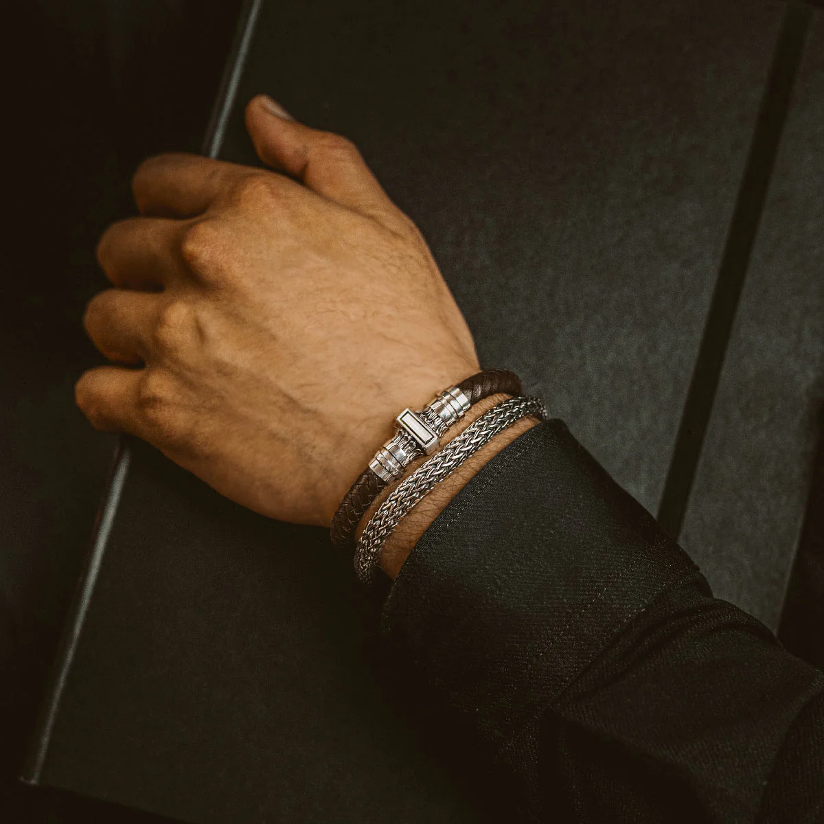 Mirnes - Genuine Dark Brown Leather Bracelet with Sterling Silver 7mm - Image 6