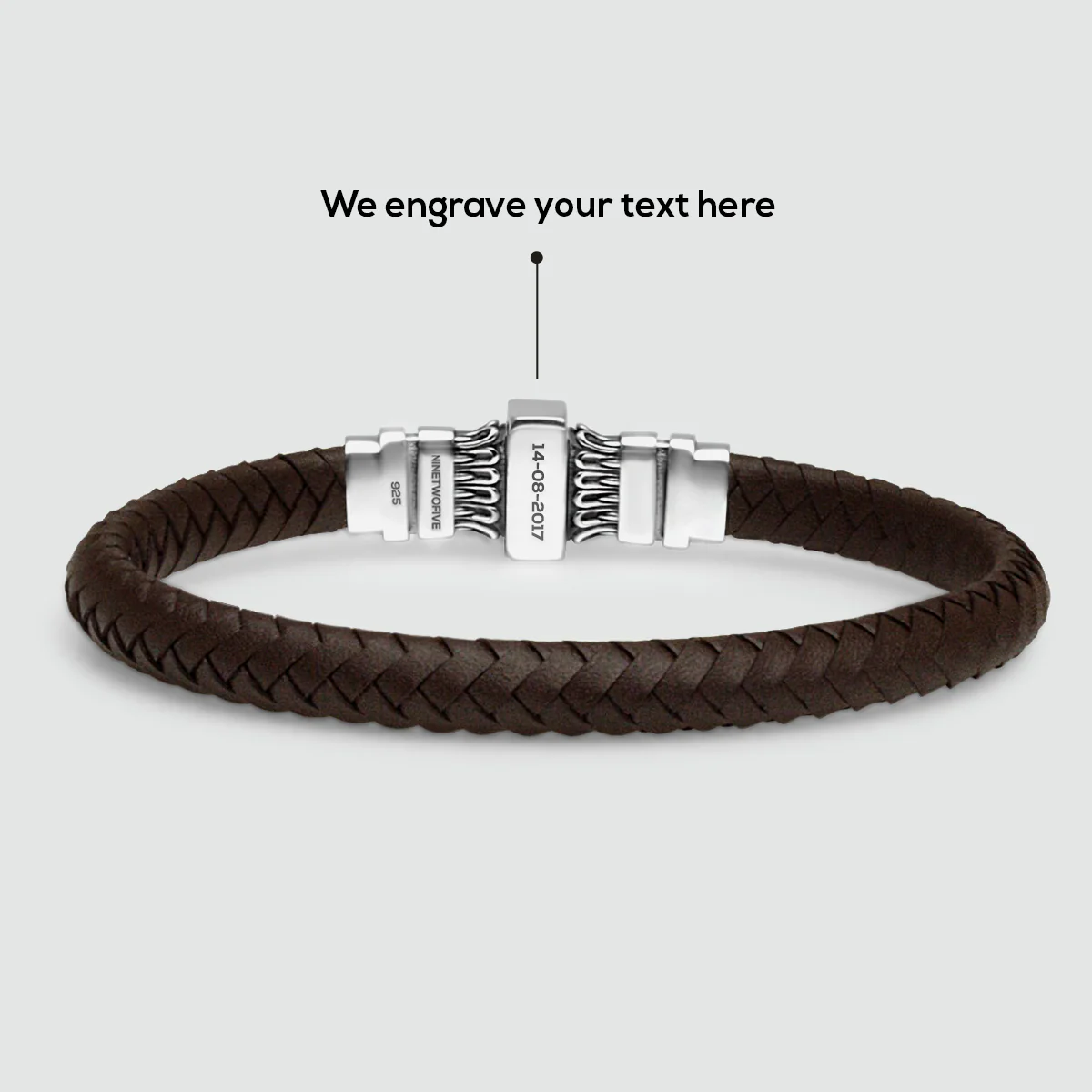 Mirnes - Genuine Dark Brown Leather Bracelet with Sterling Silver 7mm - Image 9