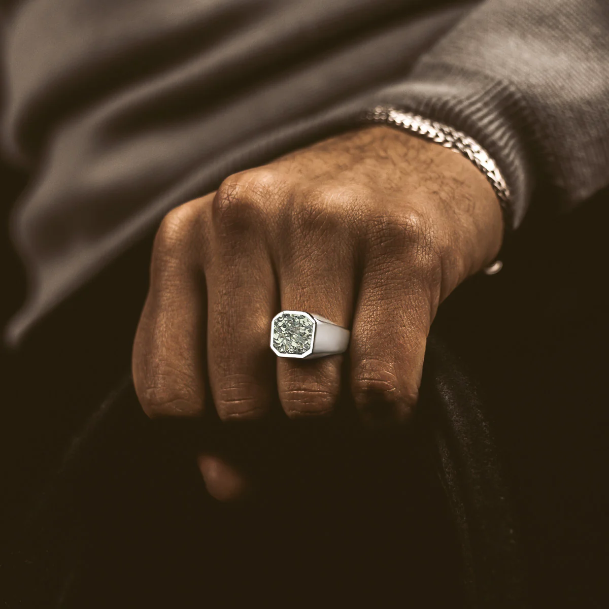 Mounim - Pyrite Druzy Signet Ring 13mm - Image 6
