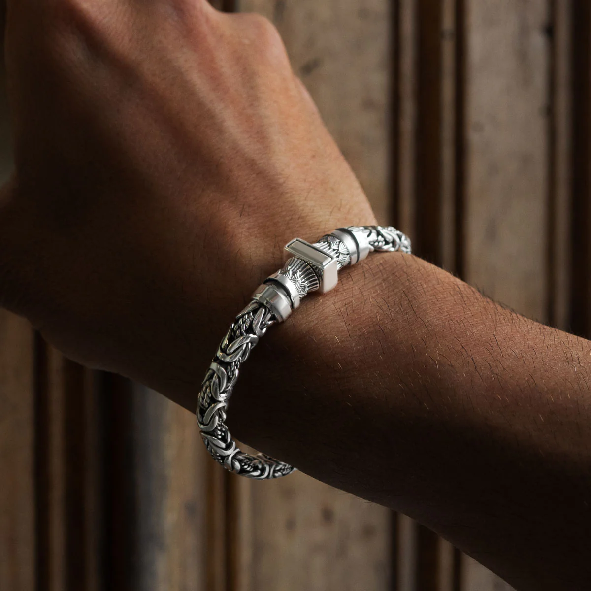Murtaza - Egyptian Lotus Silver Byzantine Bracelet 7mm - Image 4