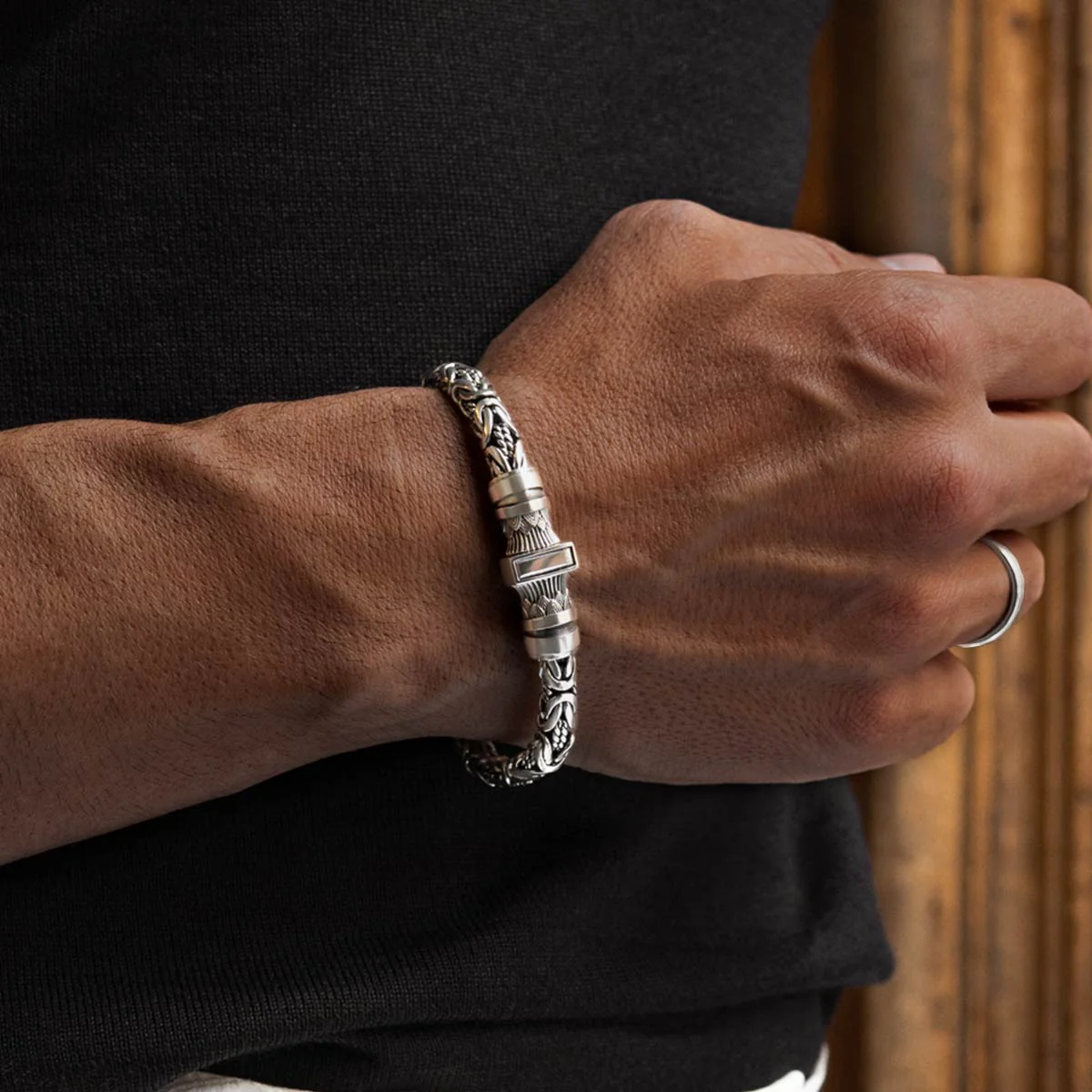 Murtaza - Egyptian Lotus Silver Byzantine Bracelet 7mm - Image 6