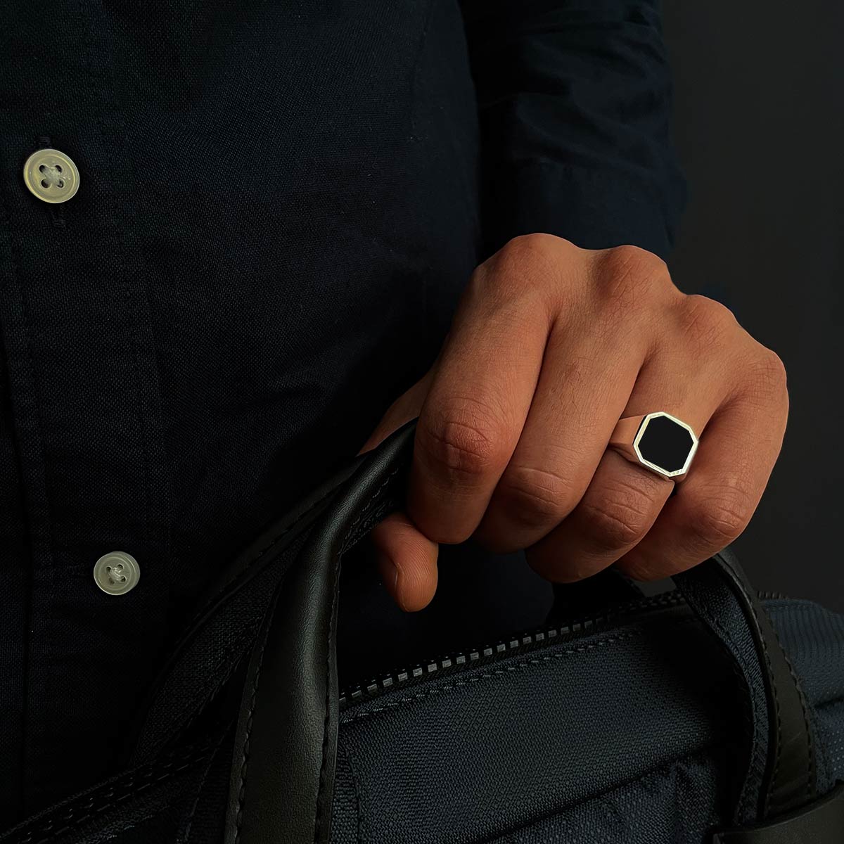 Naim - Black Onyx Signet Ring 13mm - Image 6
