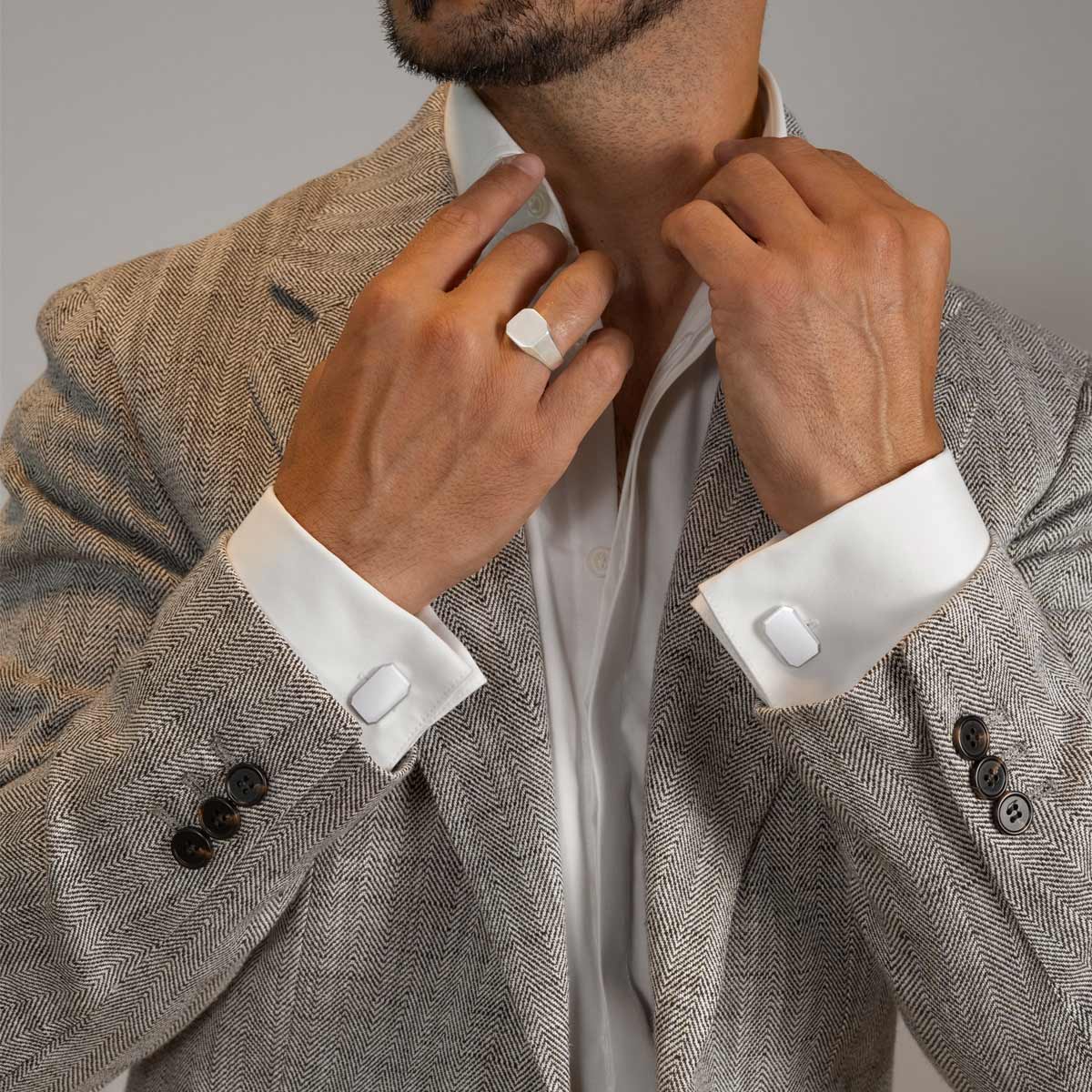 Nayel - Matt Finish Silver Cufflinks 15mm - Image 4