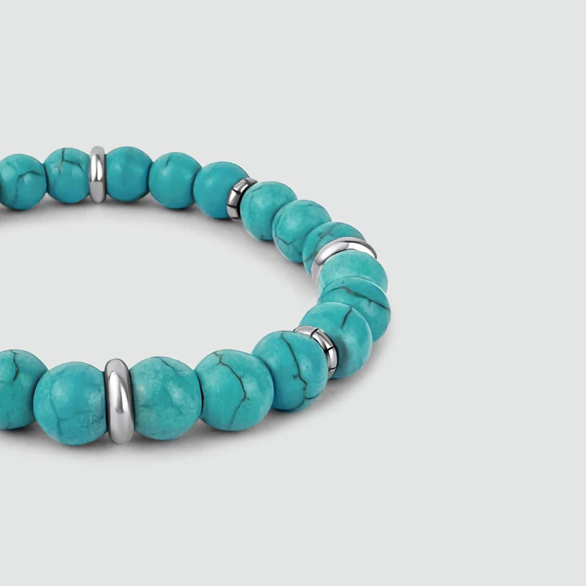 Nuri - Adjustable Turquoise Beaded Bracelet in Silver 6mm - Image 3