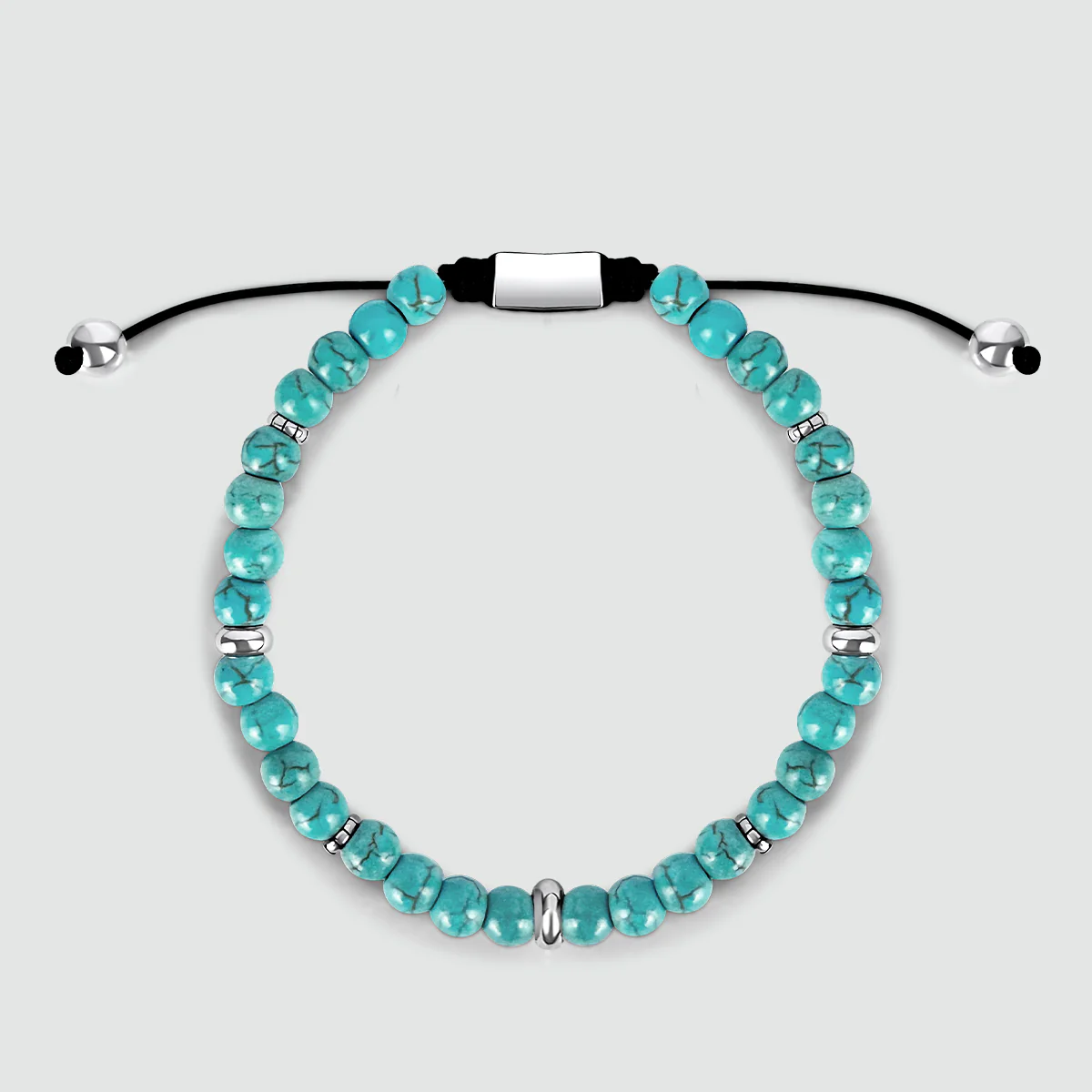 Nuri - Adjustable Turquoise Beaded Bracelet in Silver 6mm - Image 6