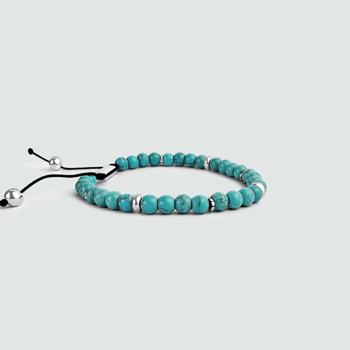 Nuri - Adjustable Turquoise Beaded Bracelet in Silver 6mm - Image 8