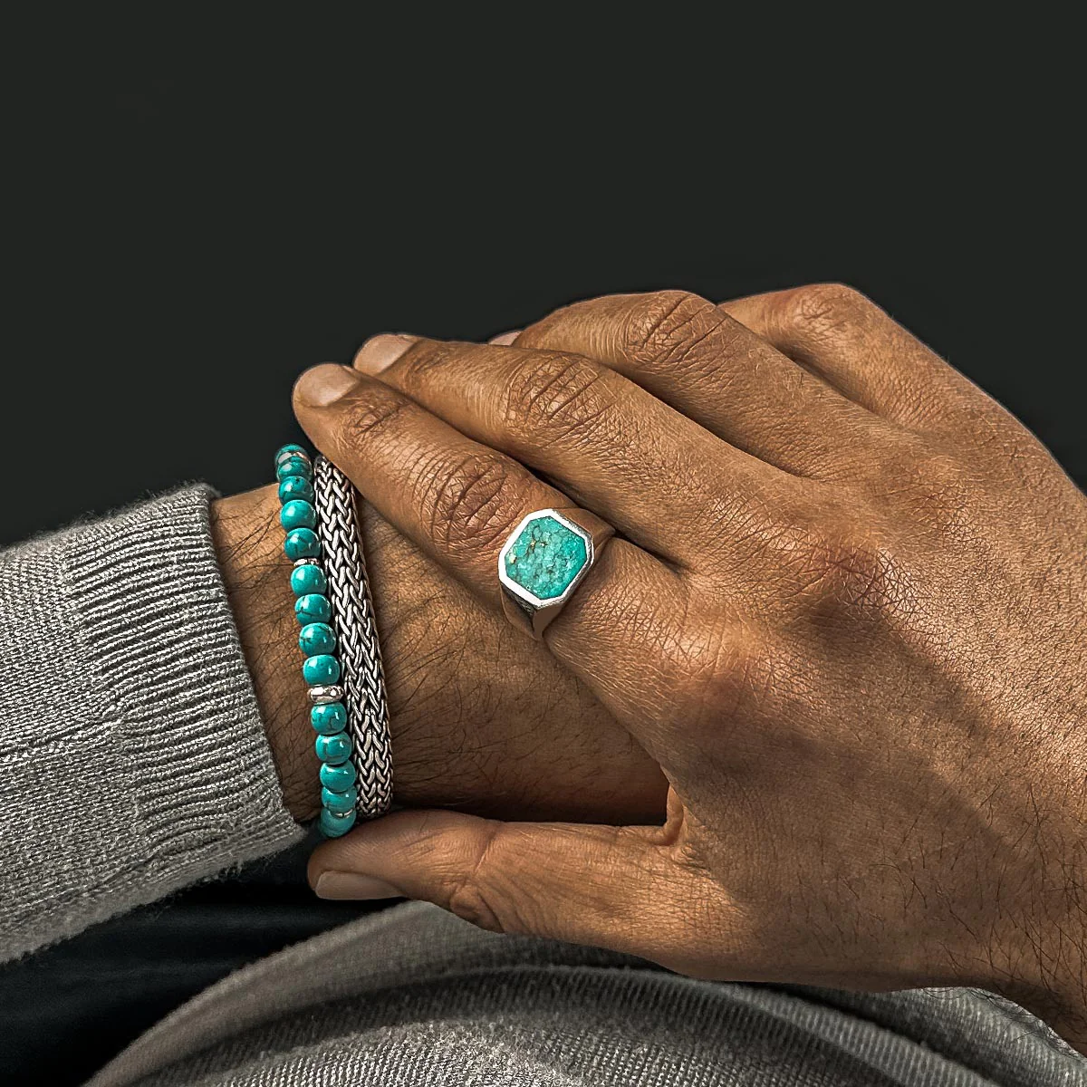 Nuri - Adjustable Turquoise Beaded Bracelet in Silver 6mm - Image 9
